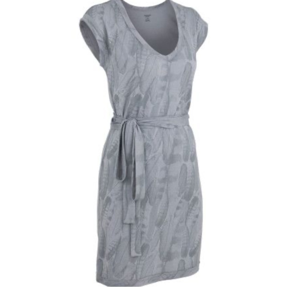 Icebreaker Gray Feather Pattern Midi Dress